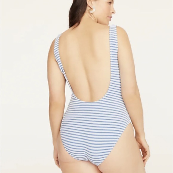 J. Crew Textured Blue White Stripe Scoop Back One-Piece Swimsuit NWT - Picture 3 of 10